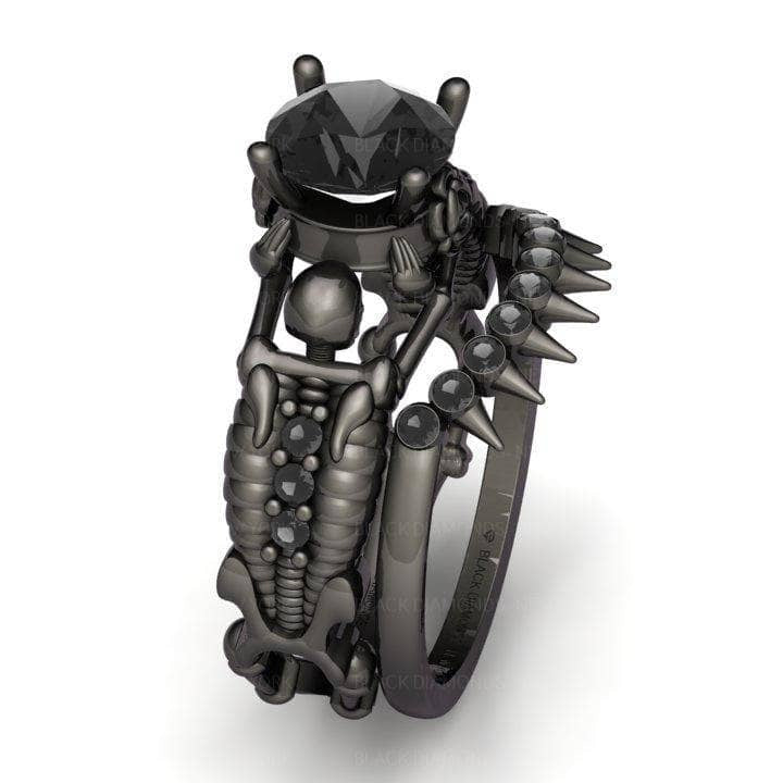 Eternal Adoration- 1.5 Carat Black Diamond Gothic Ring Set
