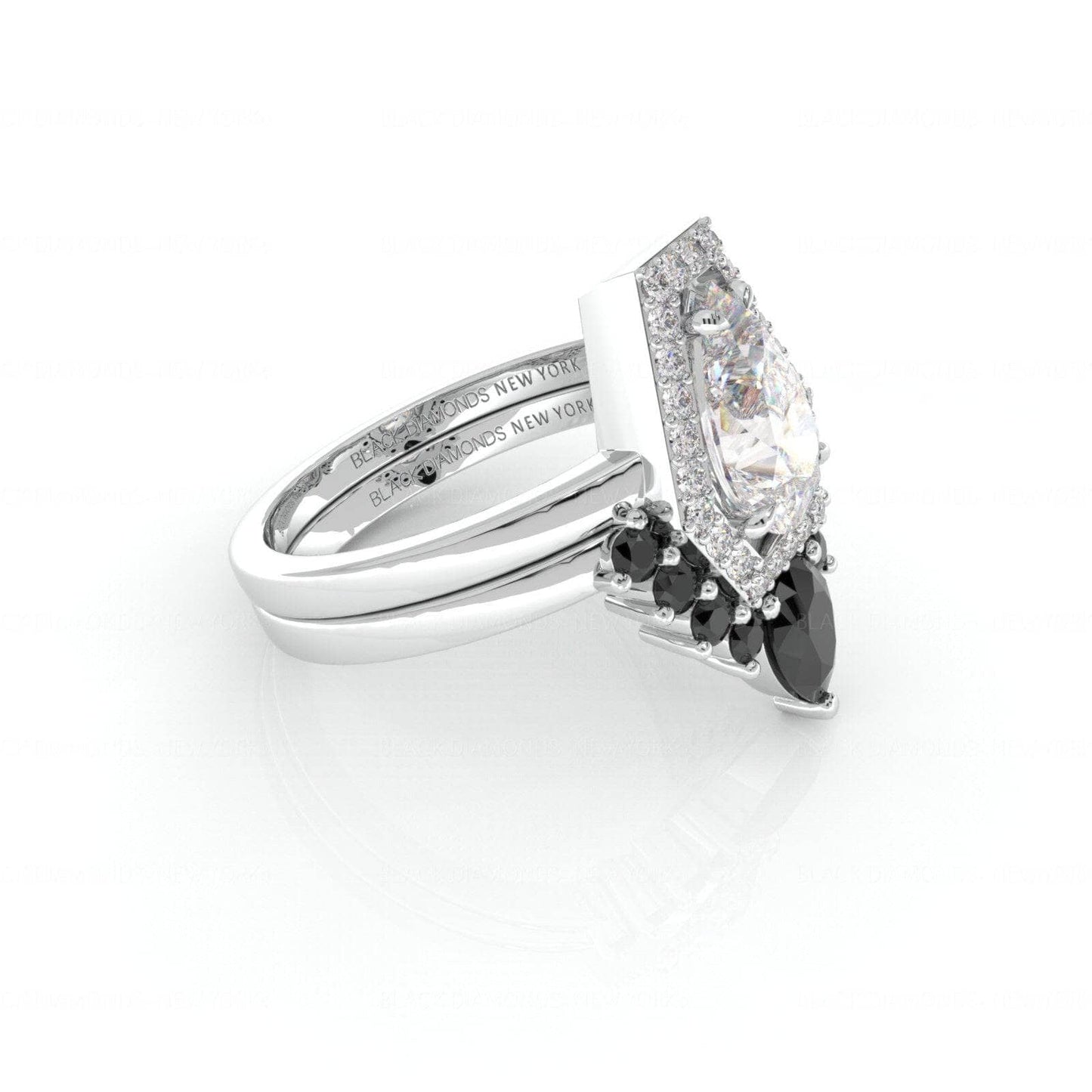 Faithfulness-1ct Black Pear Cut Diamond 14K White Gold Coffin Ring Set