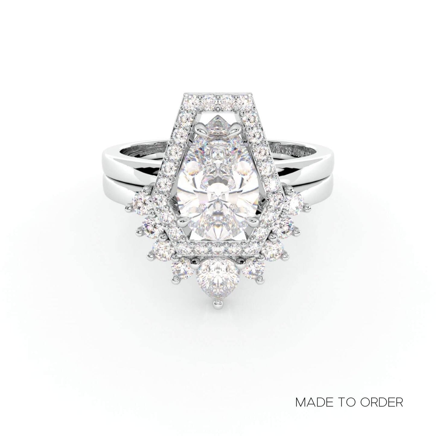 Faithfulness-1ct Black Pear Cut Diamond 14K White Gold Coffin Ring Set
