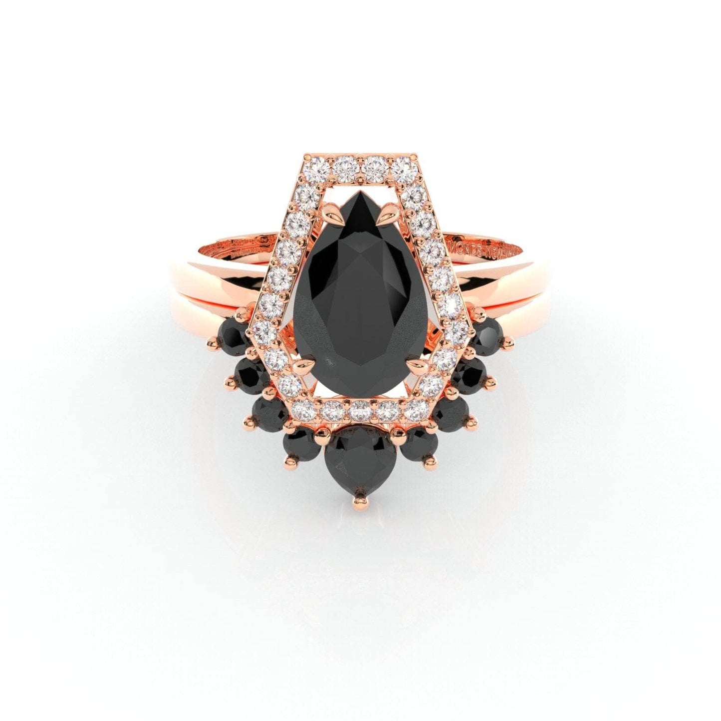 Faithfulness-1ct Black Pear Cut Diamond 14K White Gold Coffin Ring Set