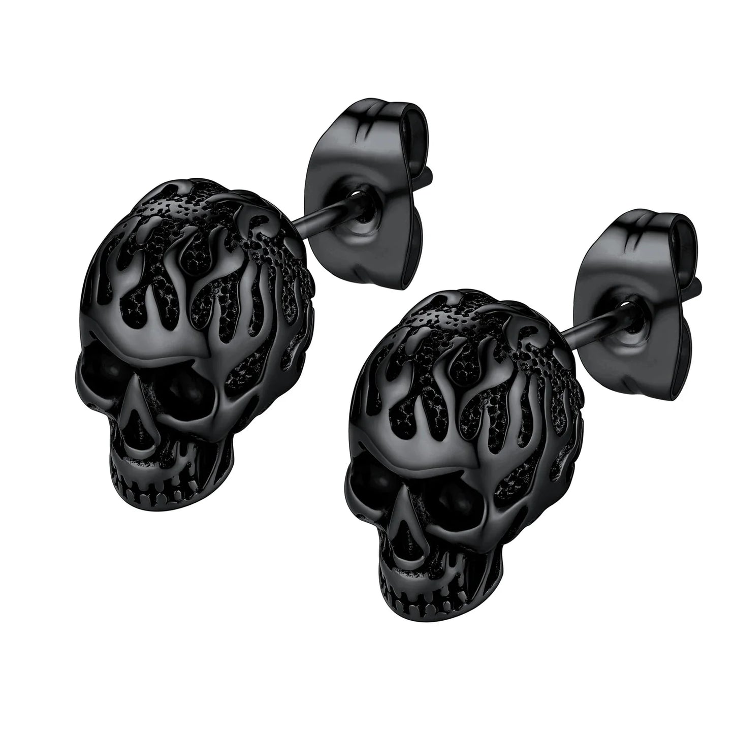 Flame Skull Gothic Unisex Stud Earrings