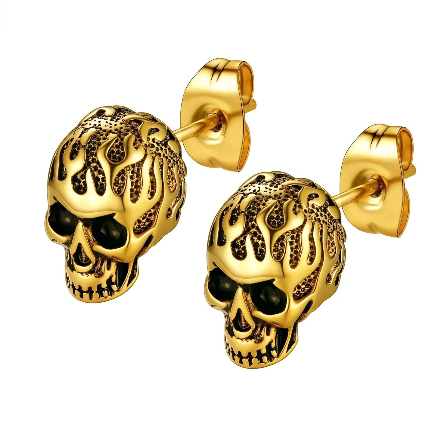 Flame Skull Gothic Unisex Stud Earrings