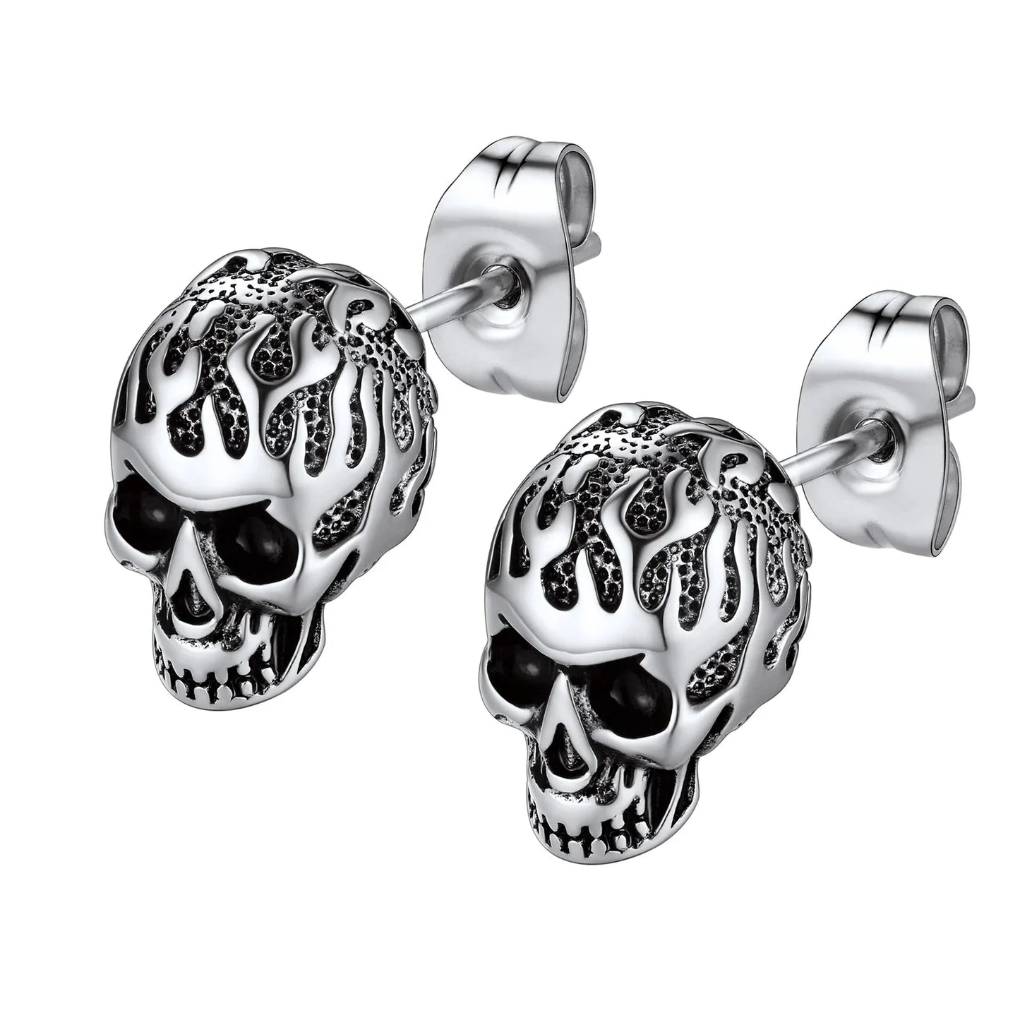 Flame Skull Gothic Unisex Stud Earrings