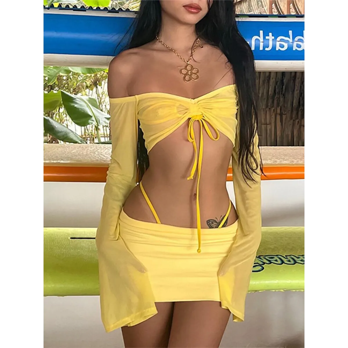 Off Shoulder Flare Crop/Skirt Club Set