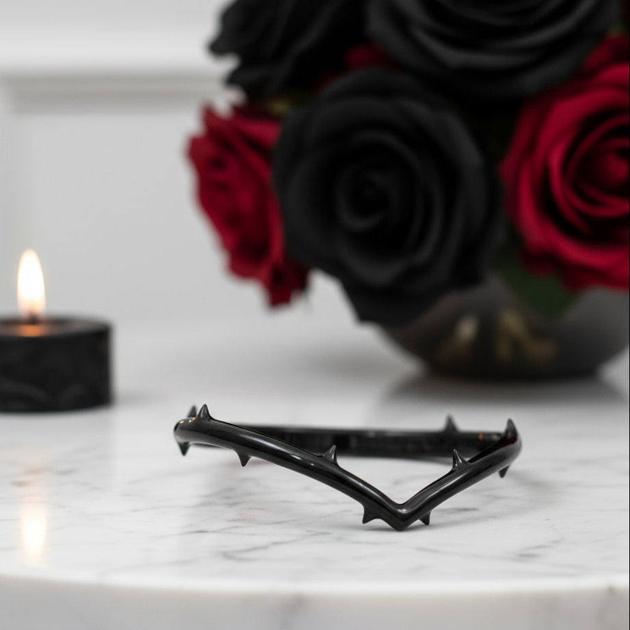 Black Rose- .50ct Round Cut Diamond Modern Goth Engagement Rings