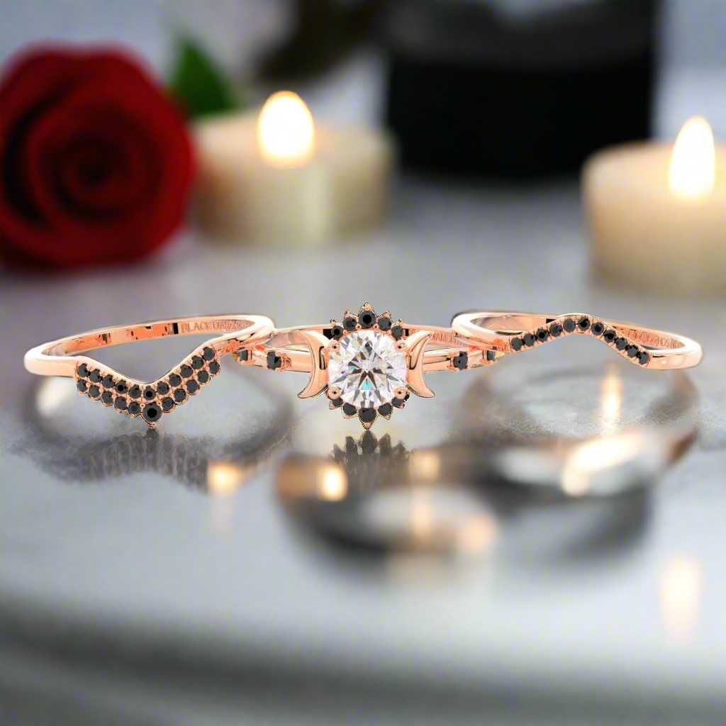 Full Moon- Radiant Celestial Moon Round Created Diamond Gothic Engagement Ring