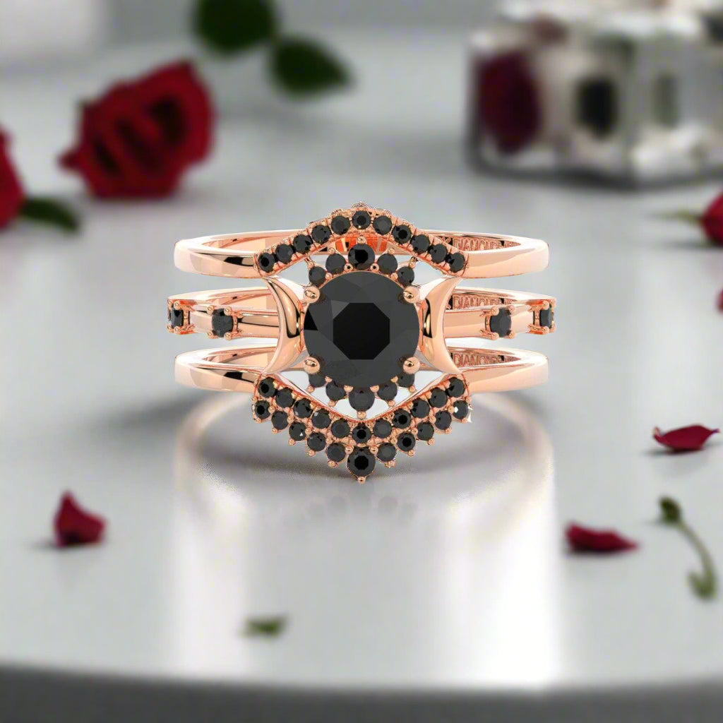 Full Moon- Radiant Celestial Moon Round Created Diamond Gothic Engagement Ring