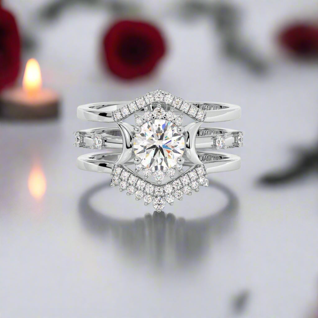 Full Moon- Radiant Celestial Moon Round Created Diamond Gothic Engagement Ring