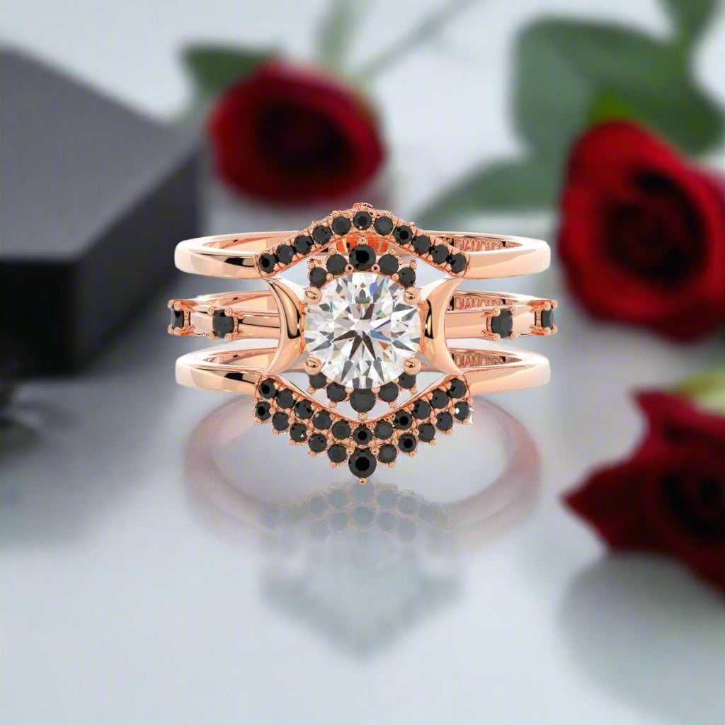 Full Moon- Radiant Celestial Moon Round Created Diamond Gothic Engagement Ring
