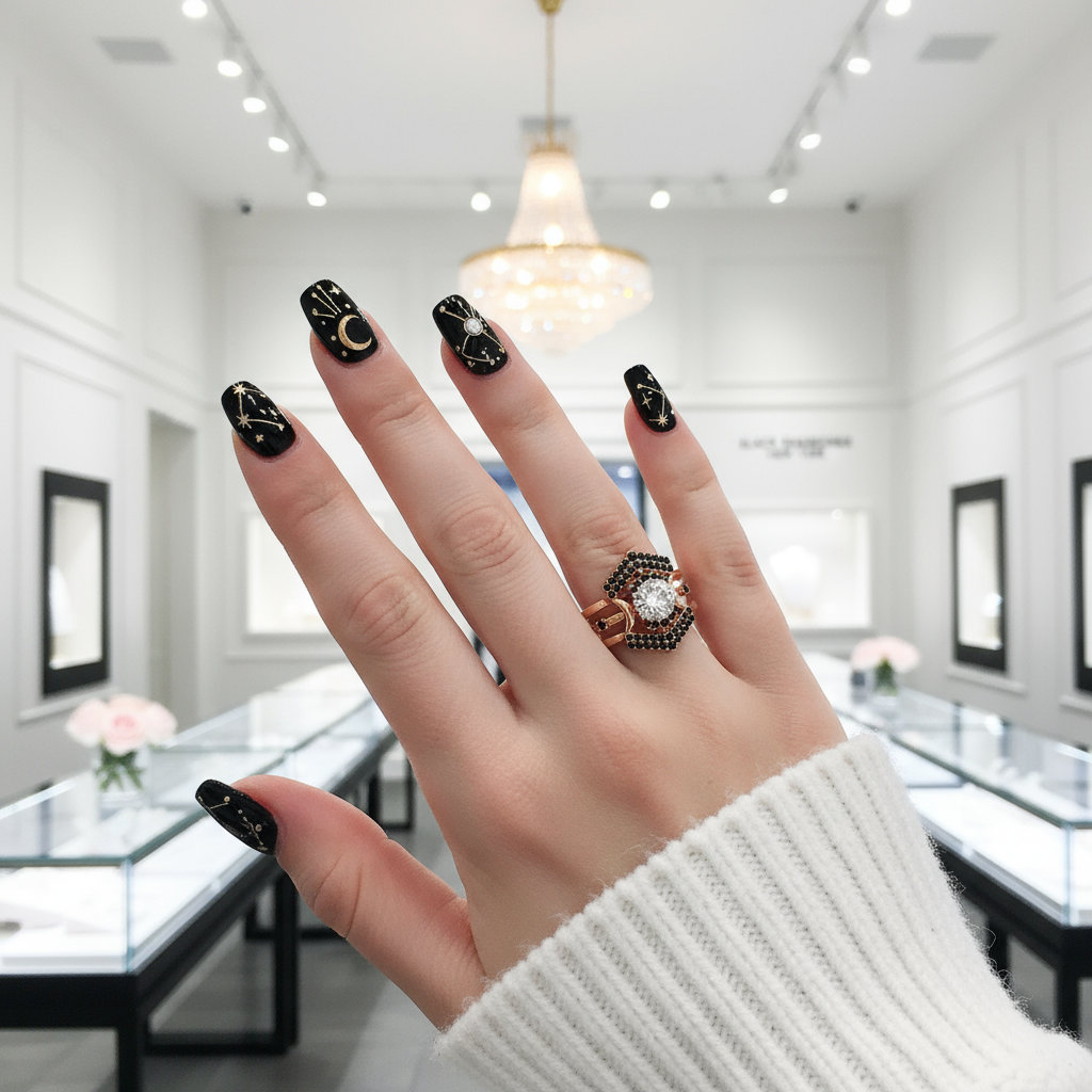 Full Moon- Radiant Celestial Moon Round Created Diamond Gothic Engagement Ring