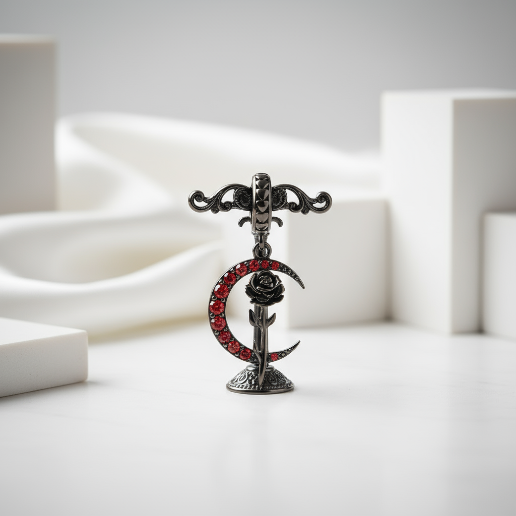 Gothic Black Moon Rose & Butterfly Charm Series