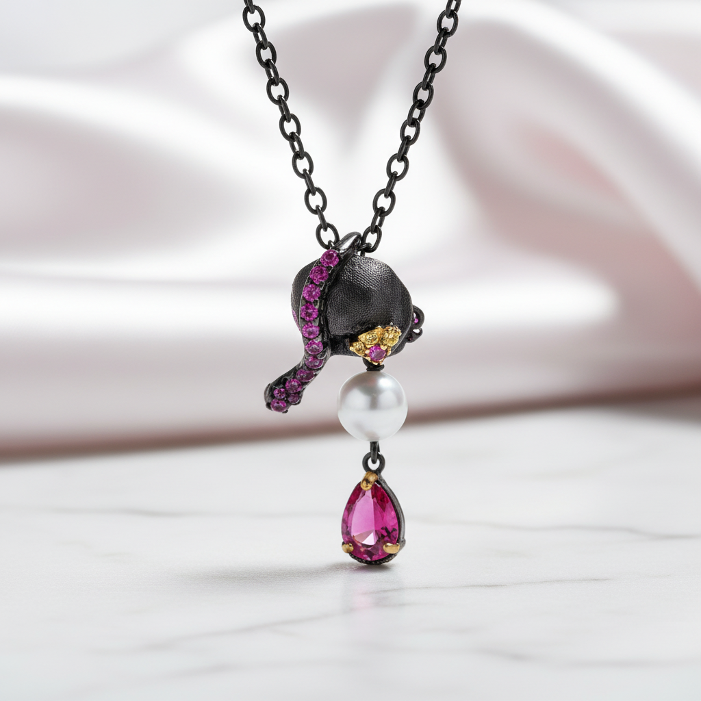 Gothic Skull with Freshwater Pearl Necklace