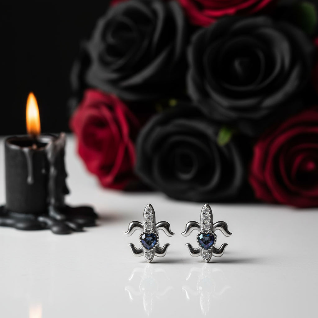 Gothic Stud Earrings with Black Diamond