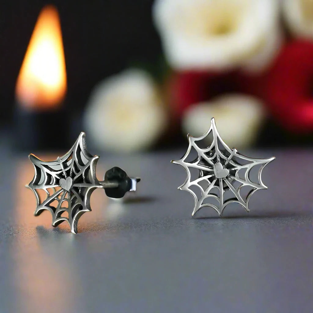Gothic Style Retro Spider Web Stud Earrings