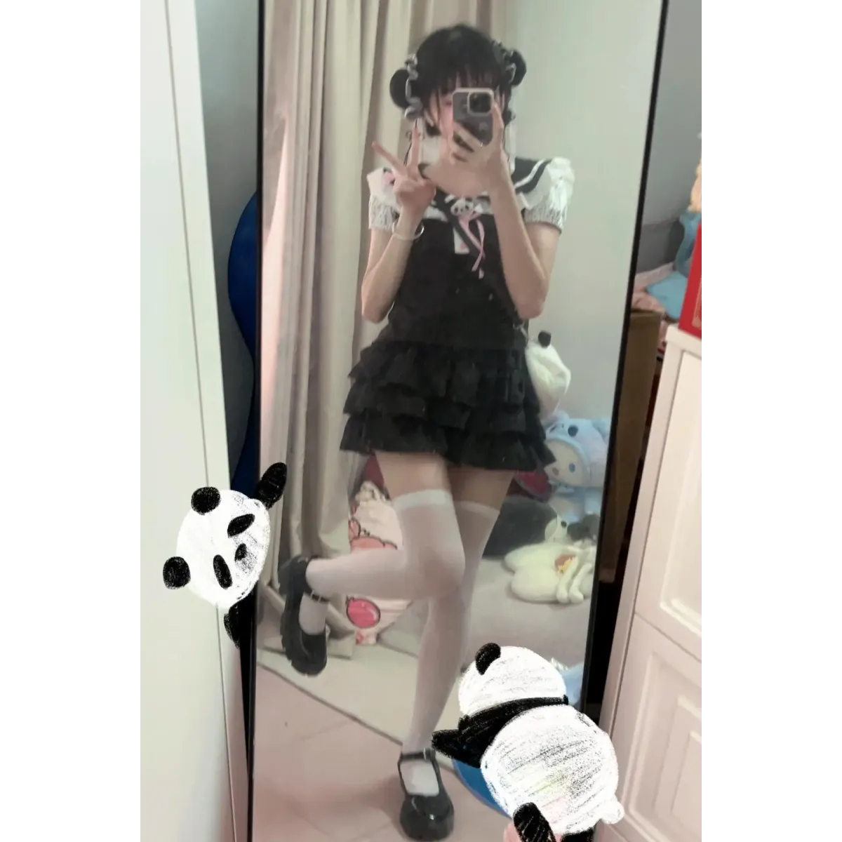 Kawaii Panda Embroidered Sailor Top – Harajuku Y2K Lace Tee