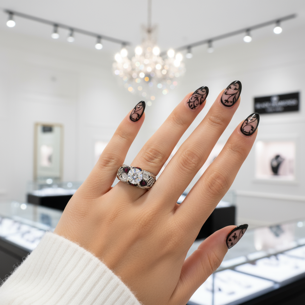 I Want You Promise Ring- 1.5 ct Round Cut Diamond and Black Roses Gothic Ring