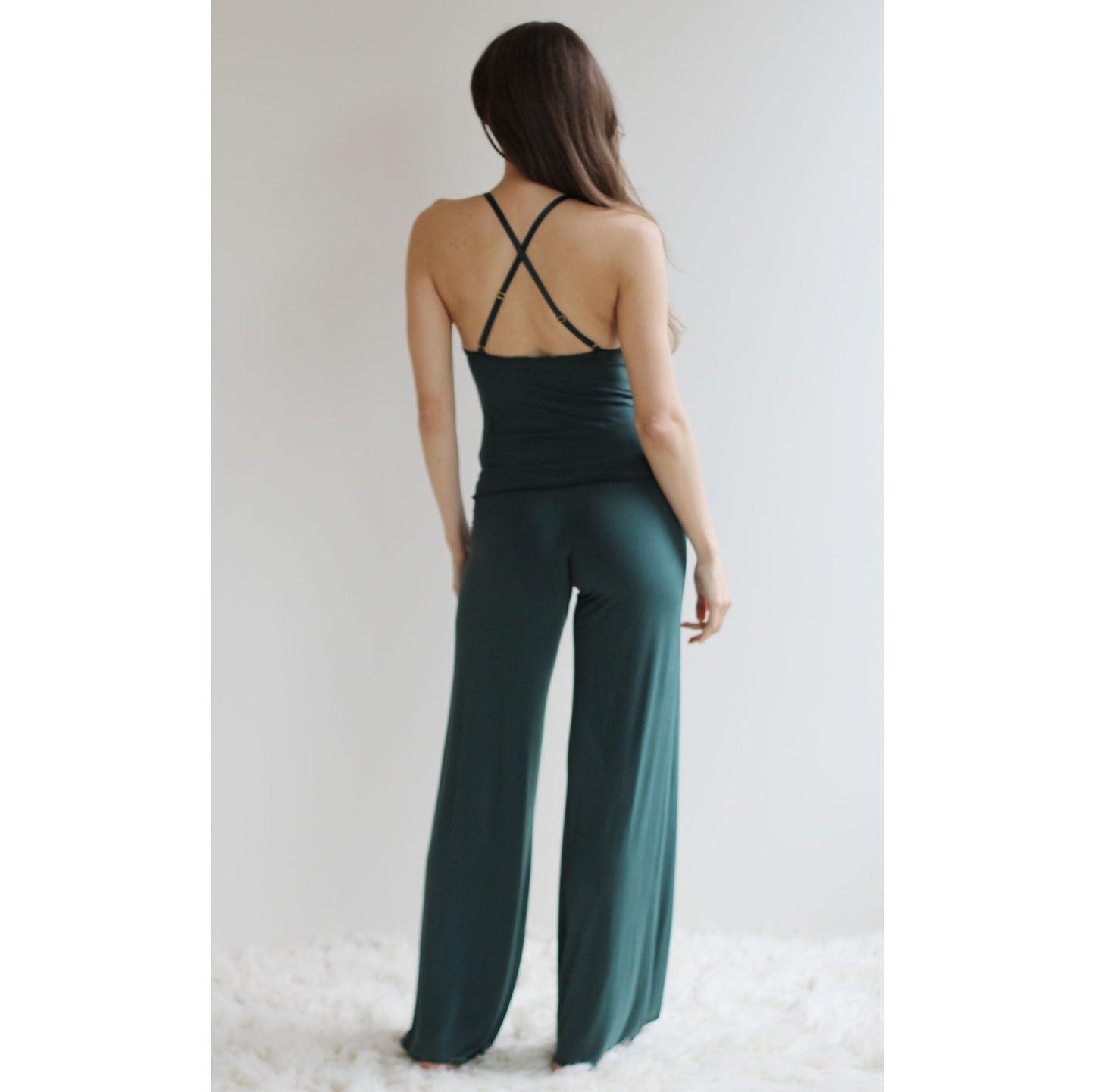 Womens Bamboo Pajama Set with lace trim