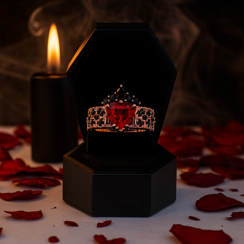 Infinity x Infinity Ring- Red Heart and Cross Diamond Gothic Ring