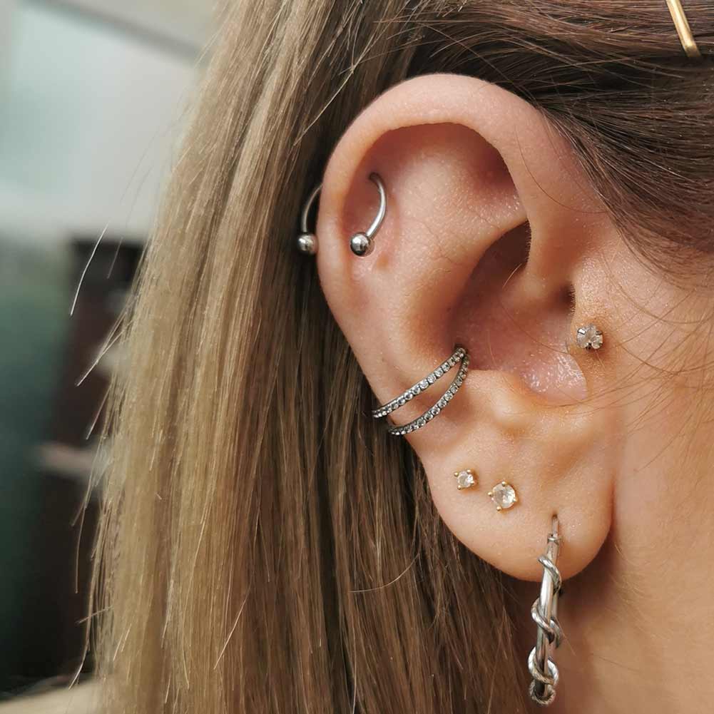 16G CZ Double Hoop Cartilage Ring