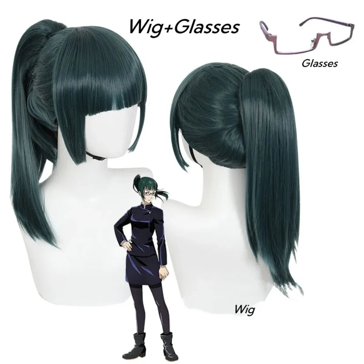 Jujutsu Kaisen Maki Zenin Cosplay Costume with Glasses and Wig