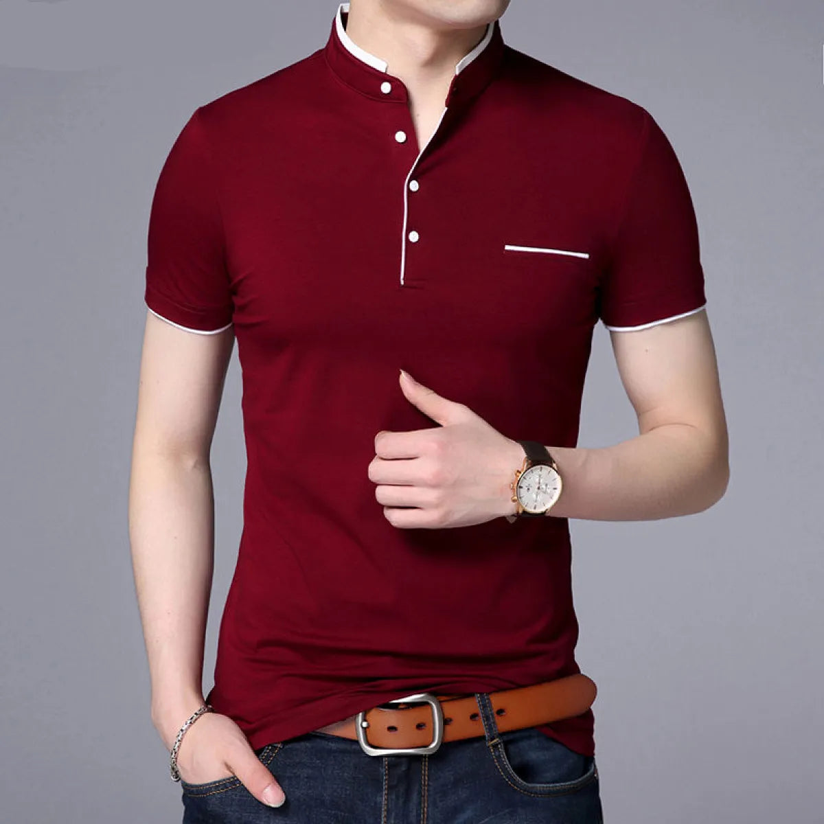 Mandarin Collar Active Shirt