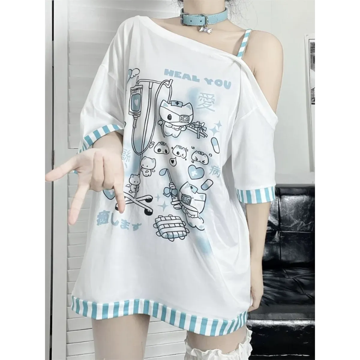 Medical Meow Tee β Kawaii Nurse Cat Graphic Oversized T-Shirt