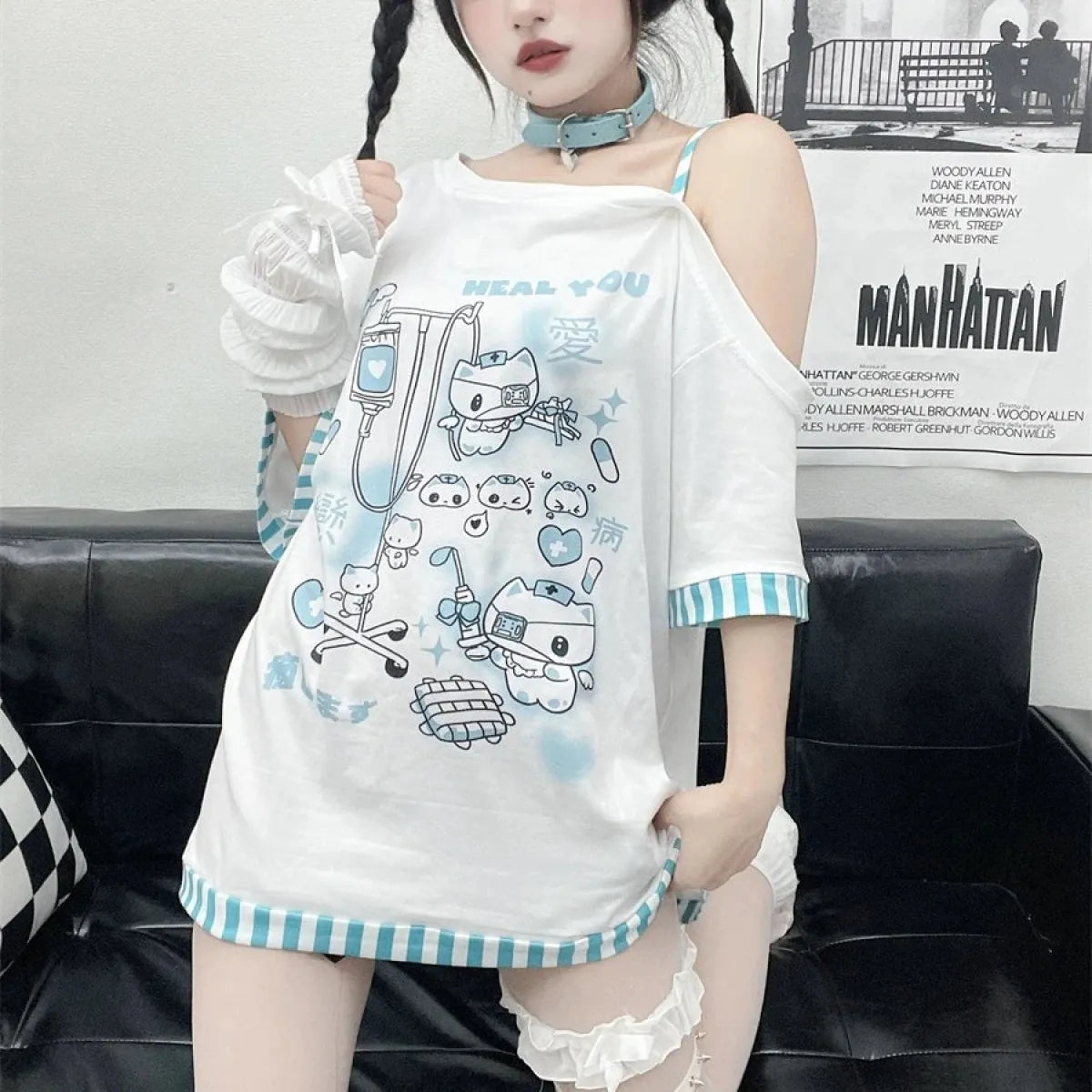 Medical Meow Tee β Kawaii Nurse Cat Graphic Oversized T-Shirt