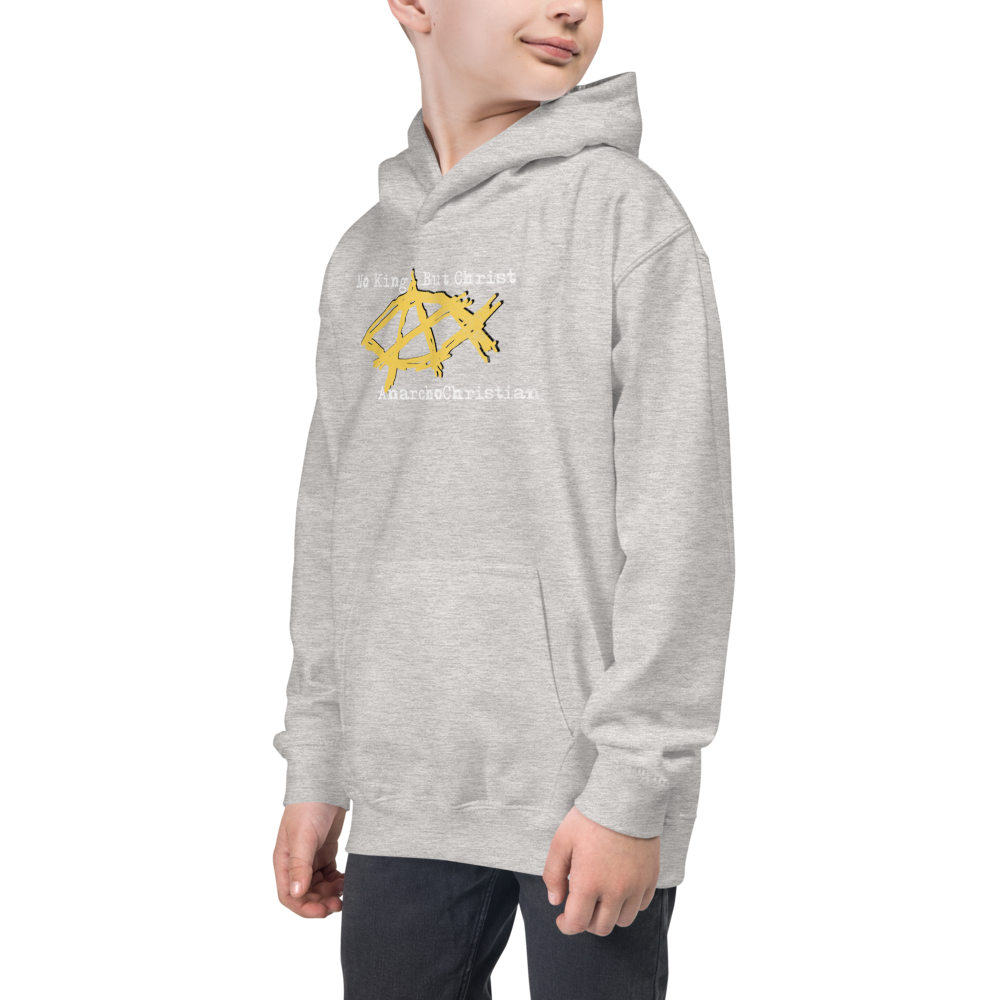 AnarchoChristian No King But Christ - Anarchist Jesus Fish Youth Kids Hoodie