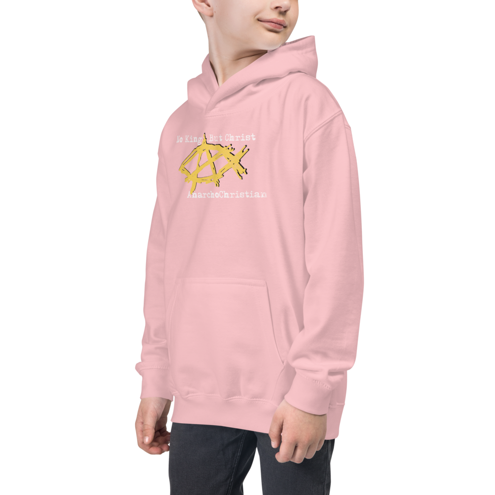 AnarchoChristian No King But Christ - Anarchist Jesus Fish Youth Kids Hoodie