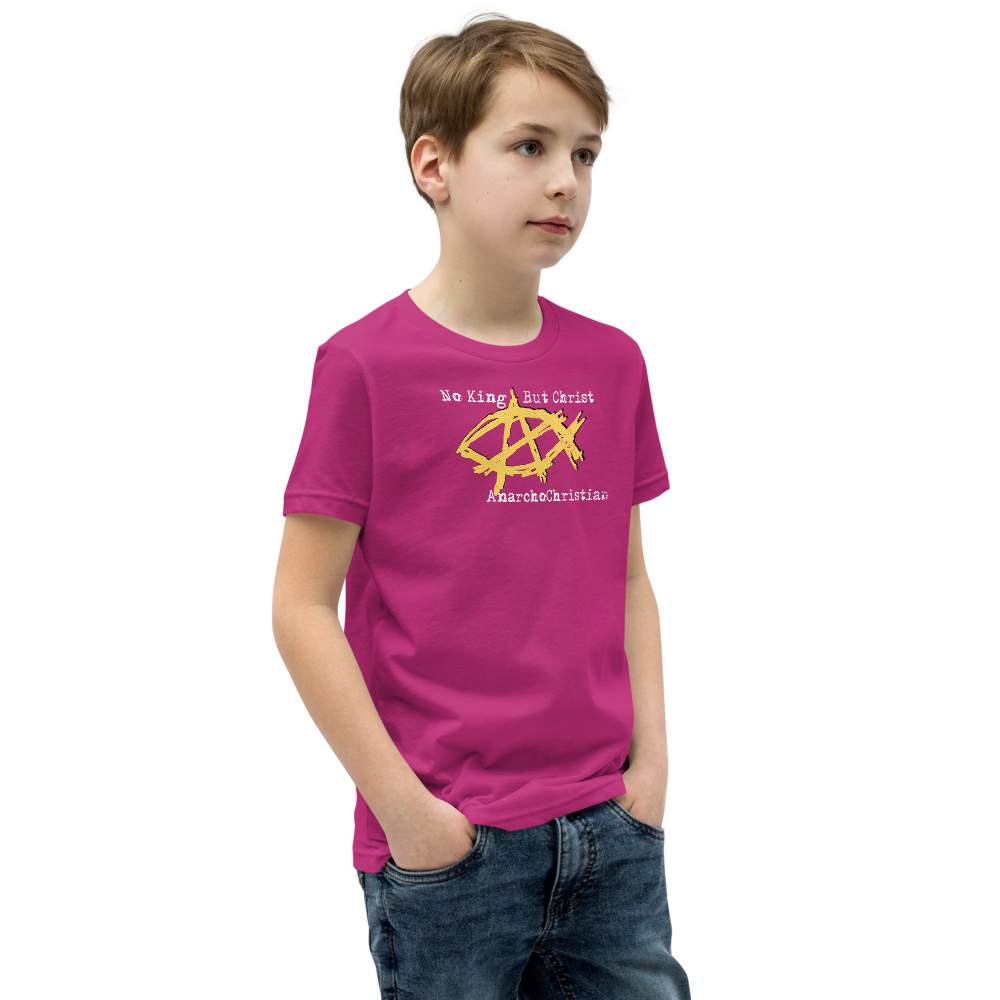 AnarchoChristian No King But Christ - Anarchist Jesus Fish Youth Short Sleeve T-Shirt