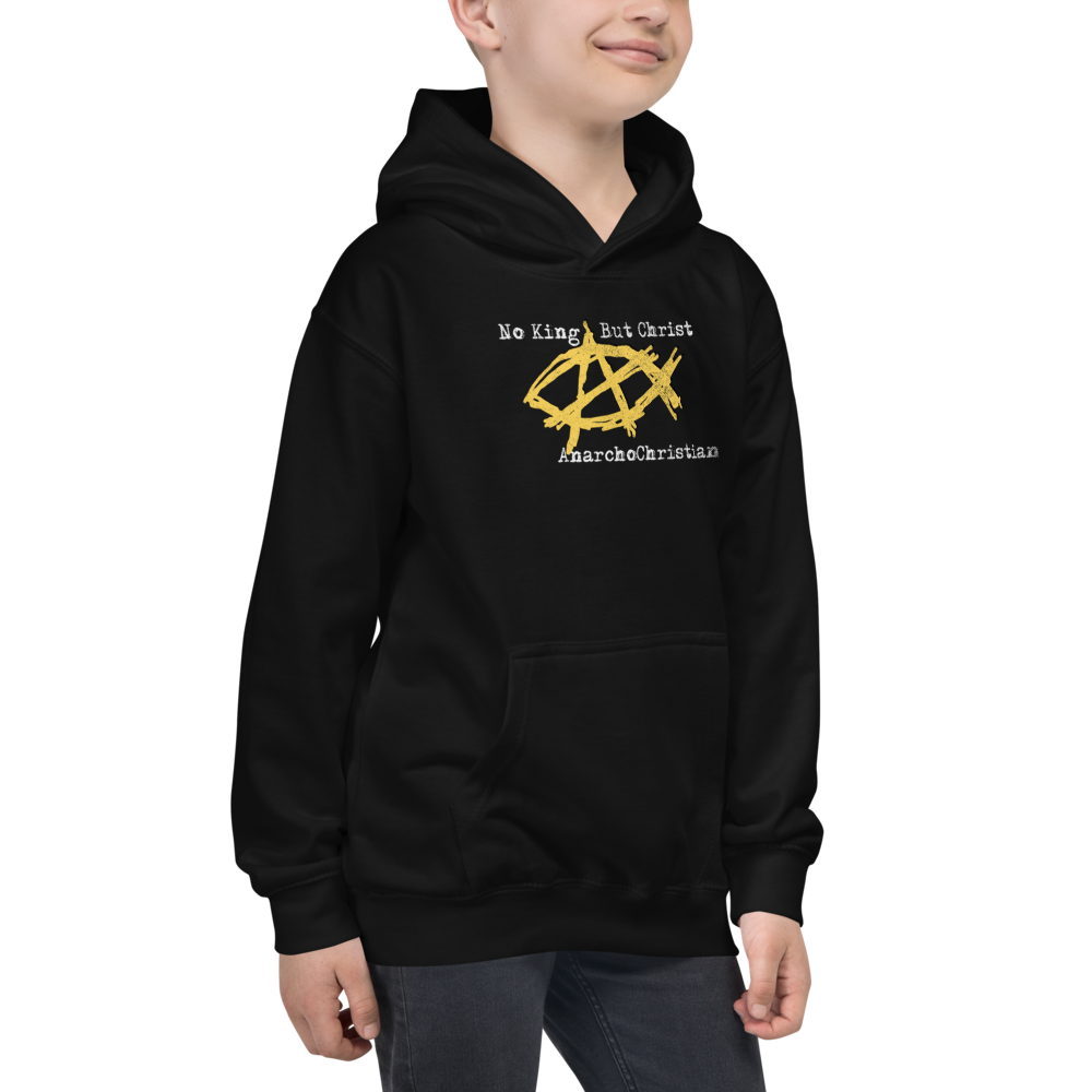 AnarchoChristian No King But Christ - Anarchist Jesus Fish Youth Kids Hoodie