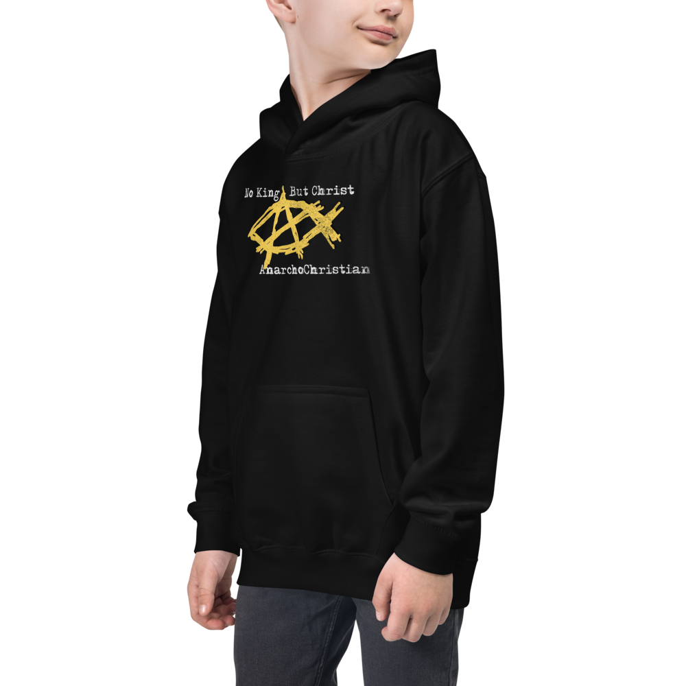 AnarchoChristian No King But Christ - Anarchist Jesus Fish Youth Kids Hoodie