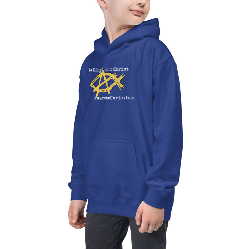 AnarchoChristian No King But Christ - Anarchist Jesus Fish Youth Kids Hoodie