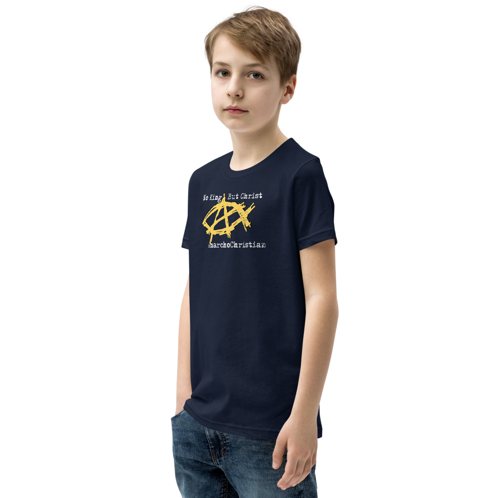 AnarchoChristian No King But Christ - Anarchist Jesus Fish Youth Short Sleeve T-Shirt