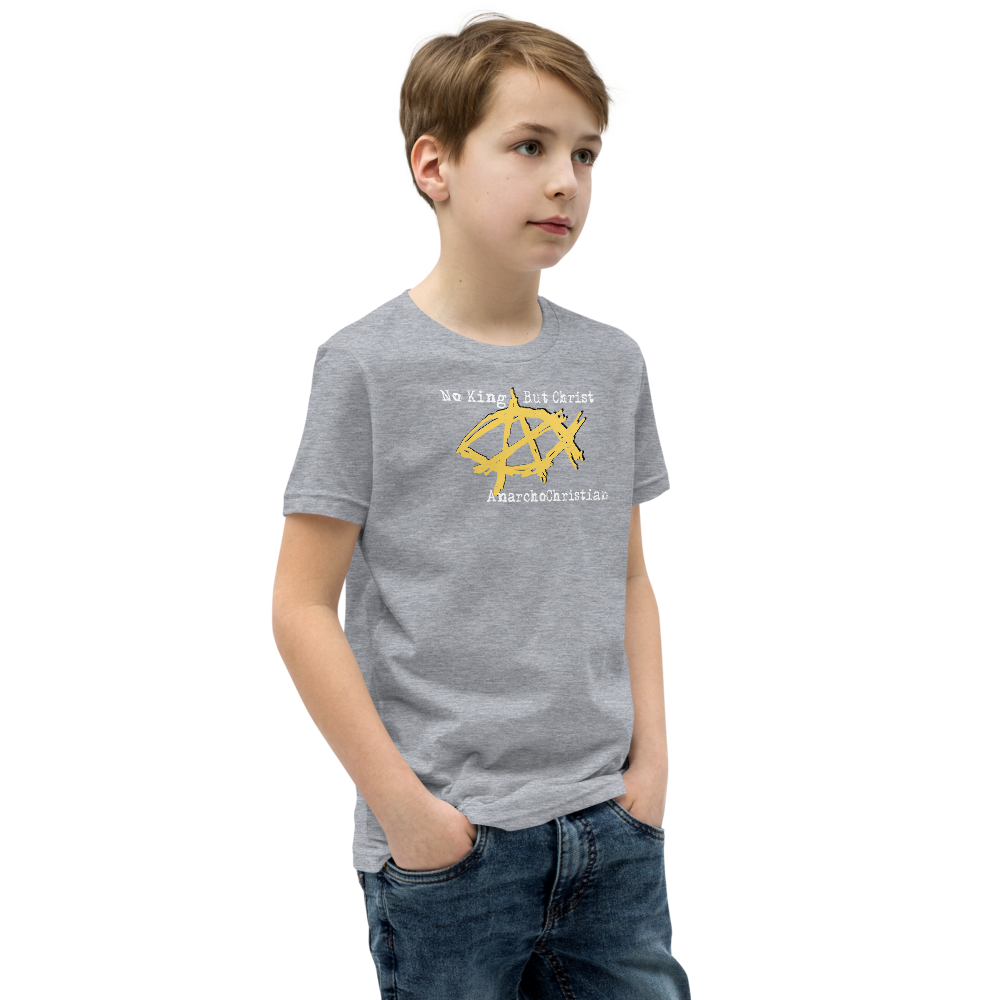 AnarchoChristian No King But Christ - Anarchist Jesus Fish Youth Short Sleeve T-Shirt