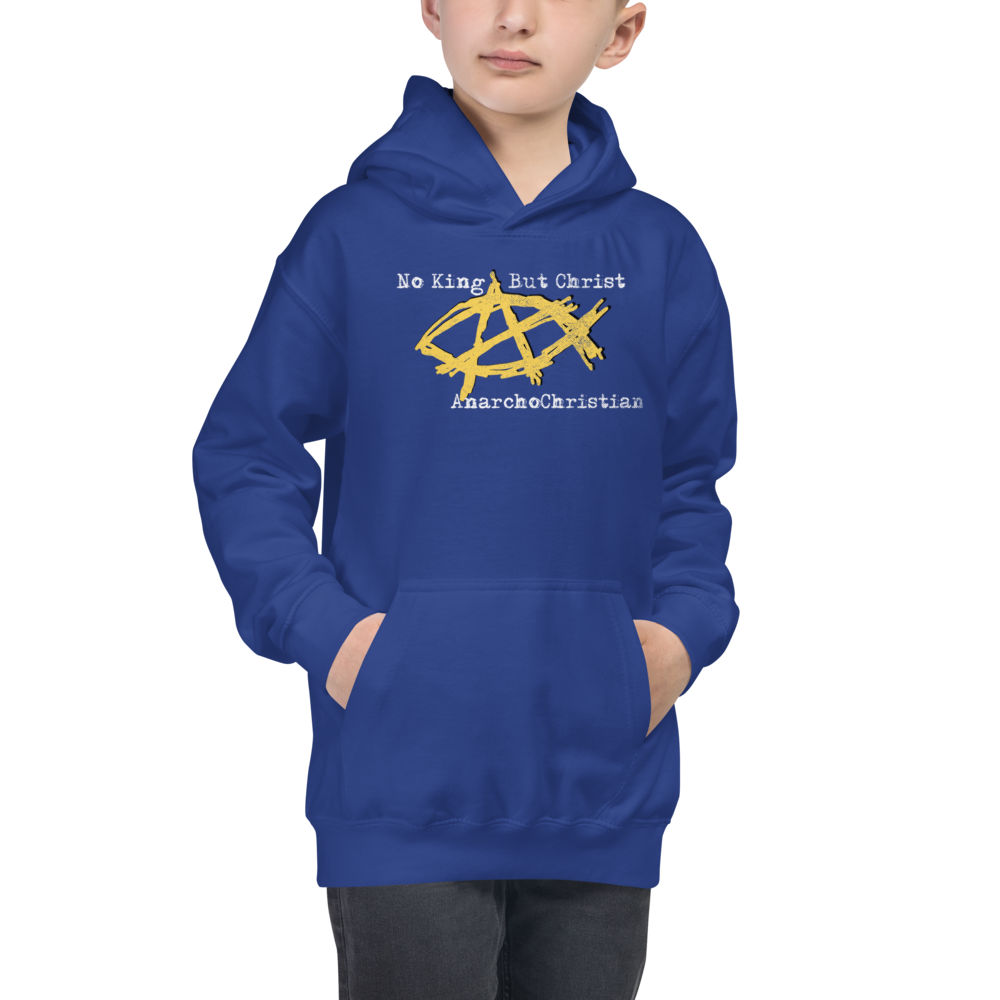AnarchoChristian No King But Christ - Anarchist Jesus Fish Youth Kids Hoodie