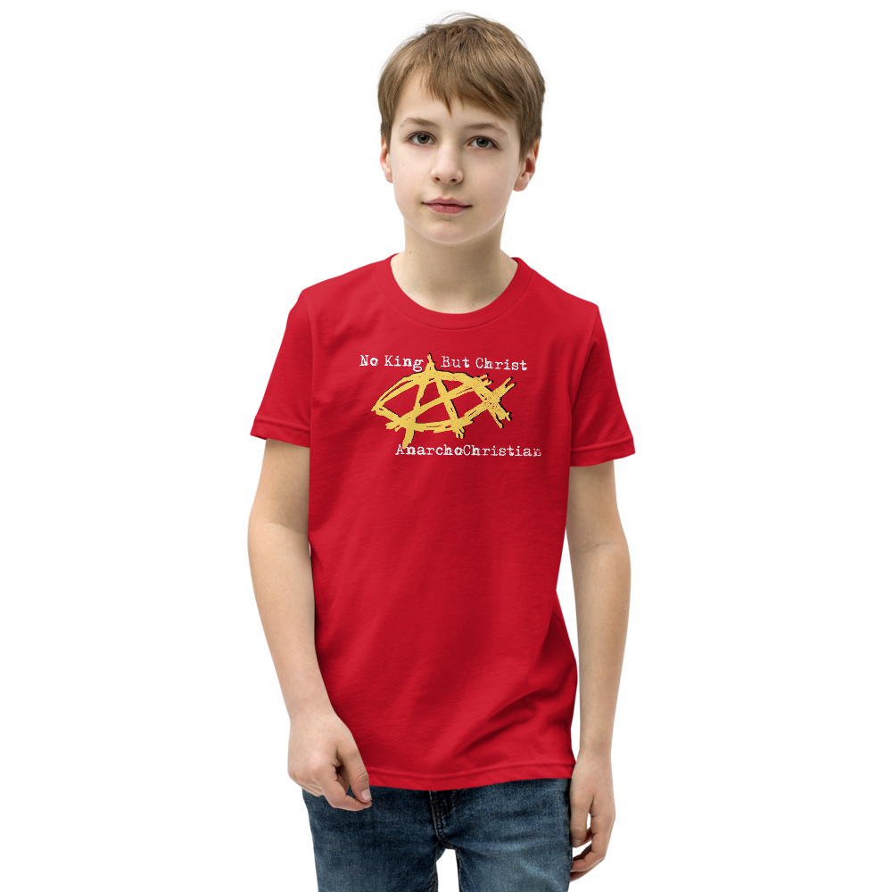 AnarchoChristian No King But Christ - Anarchist Jesus Fish Youth Short Sleeve T-Shirt