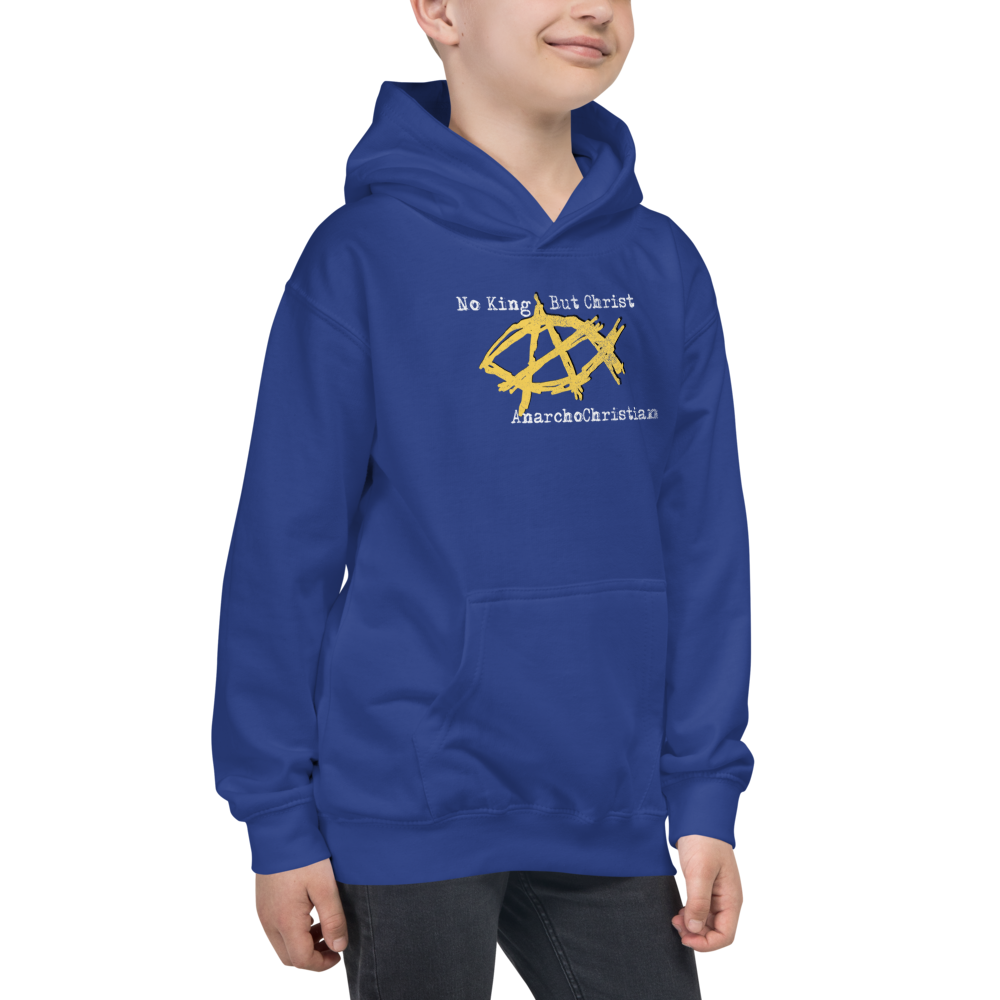 AnarchoChristian No King But Christ - Anarchist Jesus Fish Youth Kids Hoodie