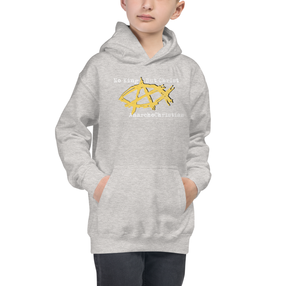 AnarchoChristian No King But Christ - Anarchist Jesus Fish Youth Kids Hoodie