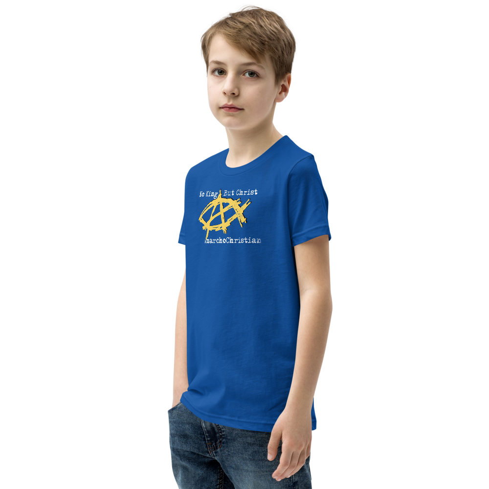 AnarchoChristian No King But Christ - Anarchist Jesus Fish Youth Short Sleeve T-Shirt