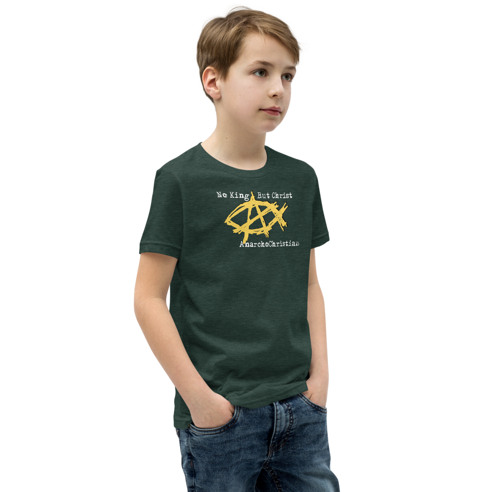 AnarchoChristian No King But Christ - Anarchist Jesus Fish Youth Short Sleeve T-Shirt