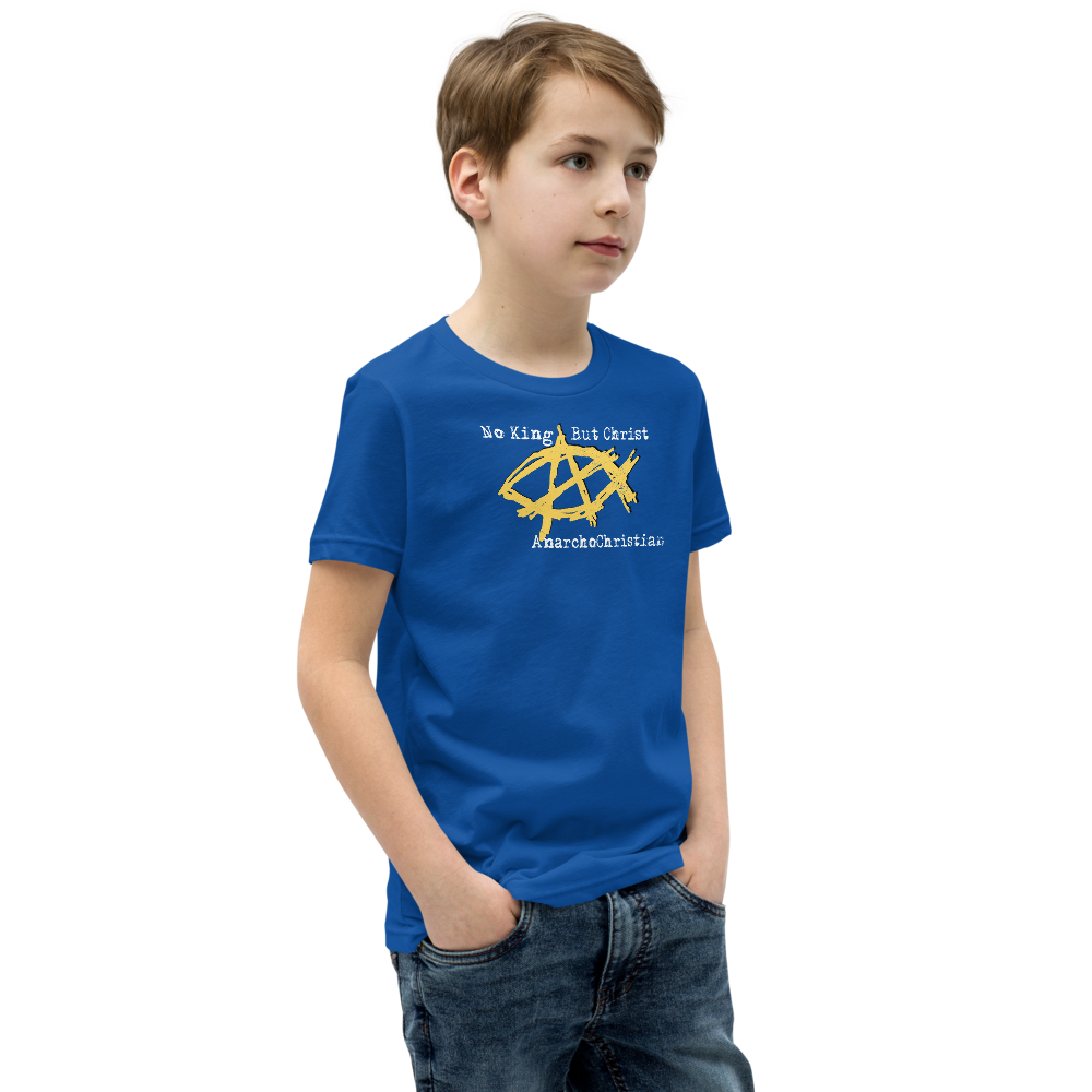 AnarchoChristian No King But Christ - Anarchist Jesus Fish Youth Short Sleeve T-Shirt