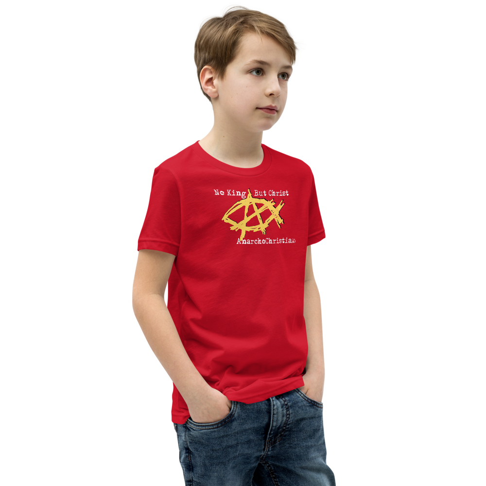 AnarchoChristian No King But Christ - Anarchist Jesus Fish Youth Short Sleeve T-Shirt