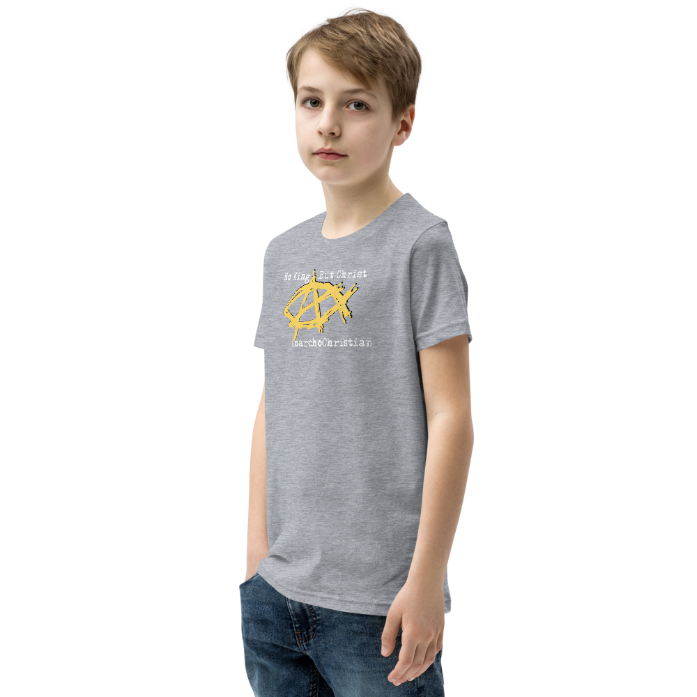 AnarchoChristian No King But Christ - Anarchist Jesus Fish Youth Short Sleeve T-Shirt