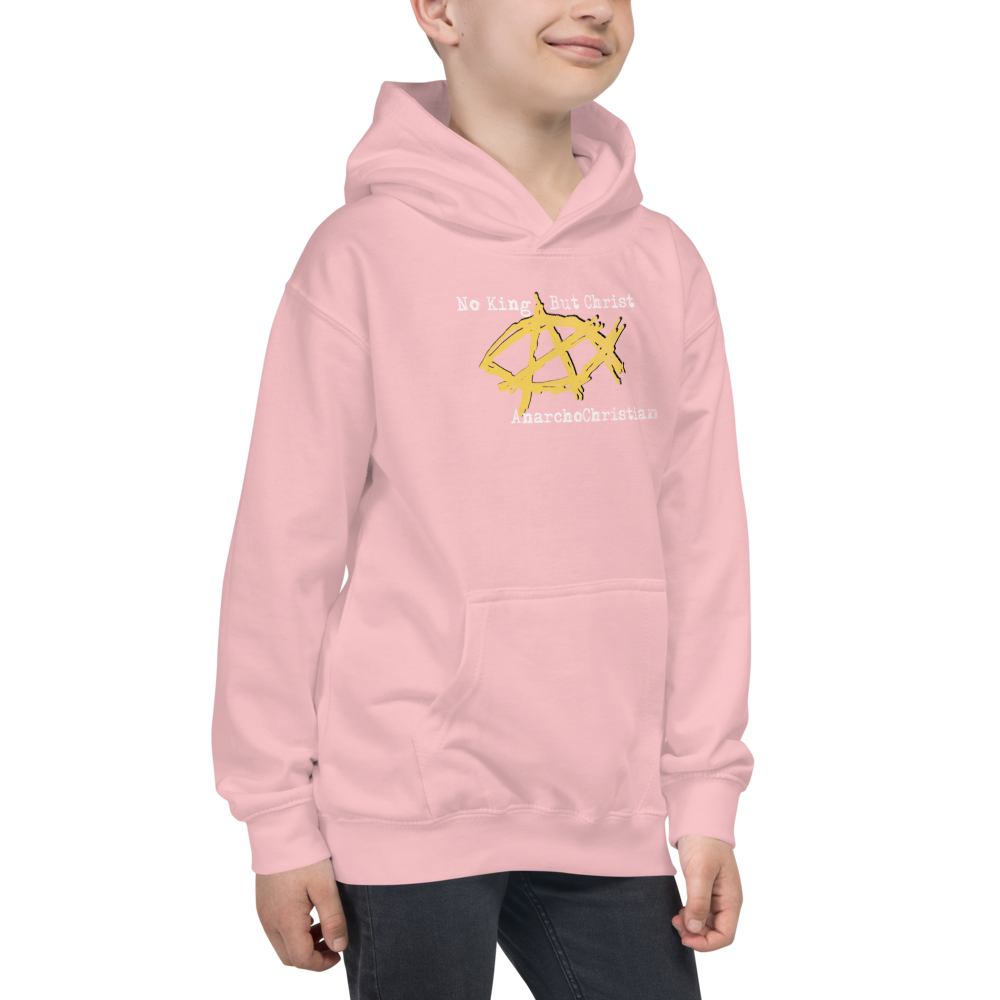 AnarchoChristian No King But Christ - Anarchist Jesus Fish Youth Kids Hoodie