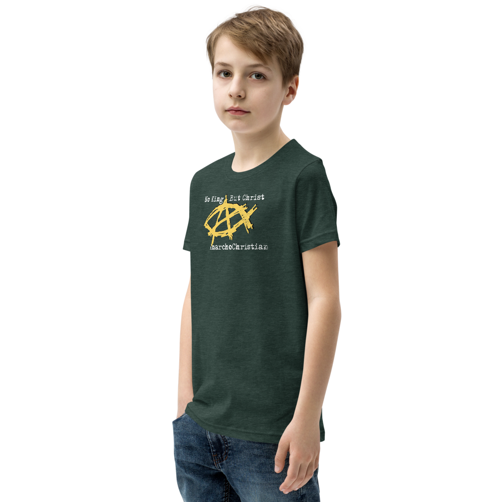 AnarchoChristian No King But Christ - Anarchist Jesus Fish Youth Short Sleeve T-Shirt