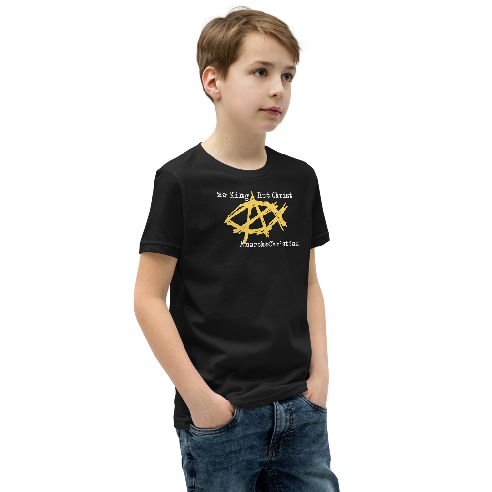 AnarchoChristian No King But Christ - Anarchist Jesus Fish Youth Short Sleeve T-Shirt