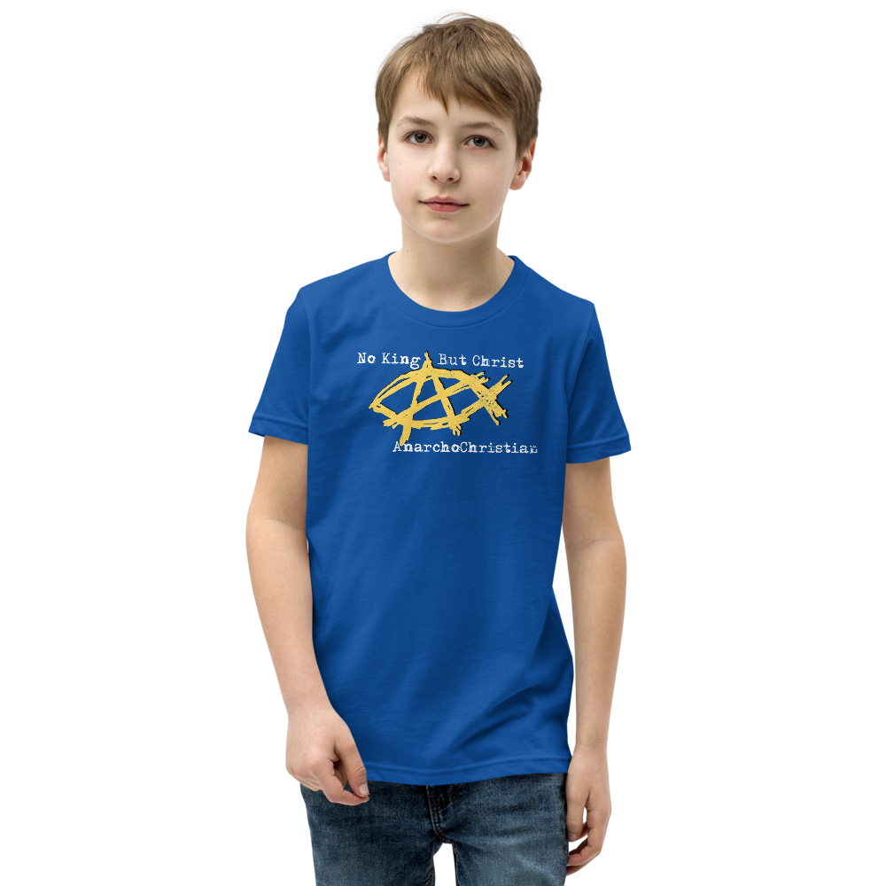 AnarchoChristian No King But Christ - Anarchist Jesus Fish Youth Short Sleeve T-Shirt