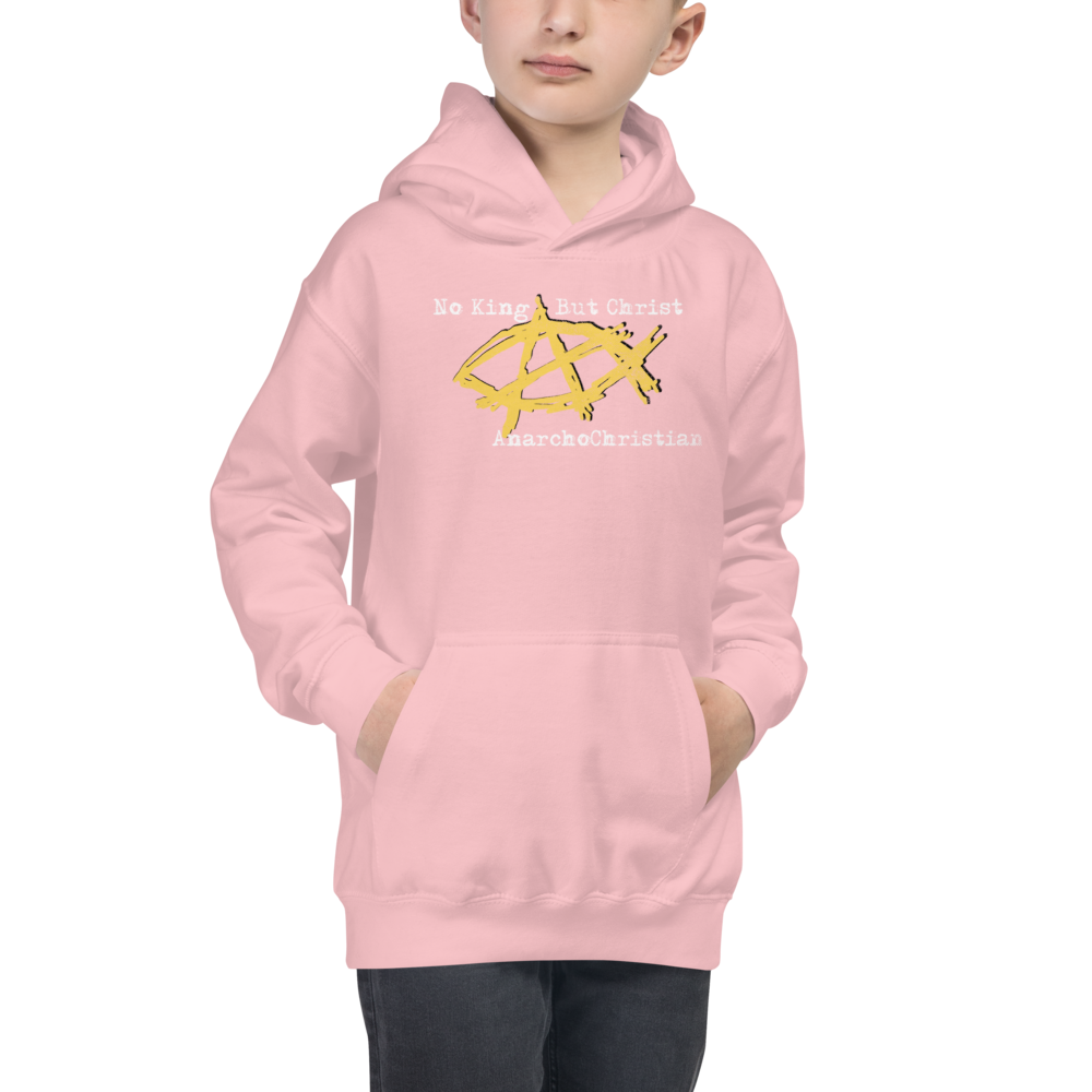 AnarchoChristian No King But Christ - Anarchist Jesus Fish Youth Kids Hoodie