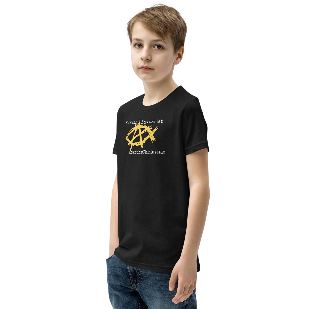 AnarchoChristian No King But Christ - Anarchist Jesus Fish Youth Short Sleeve T-Shirt